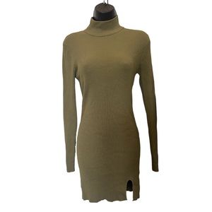 Women’s Forever 21 Olive Green Ribbed Collar Dress Side Split Size S